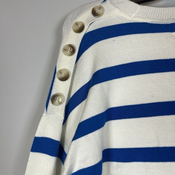 Marled Ivory Drop Shoulder sweater blue white stripes. XS NWT sailor anchor - Picture 4 of 8